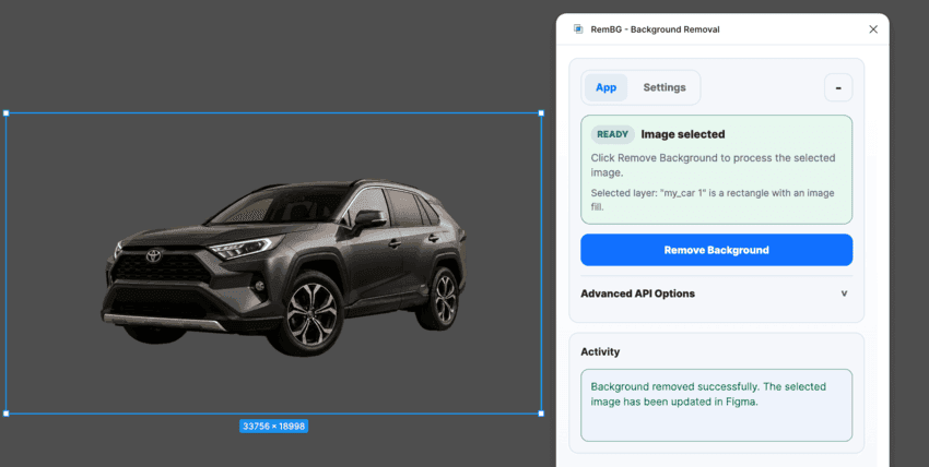 Background removed result in the RemBG Figma plugin