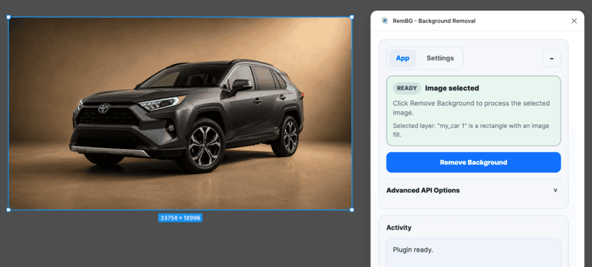 Correct image layer selected in the RemBG Figma plugin
